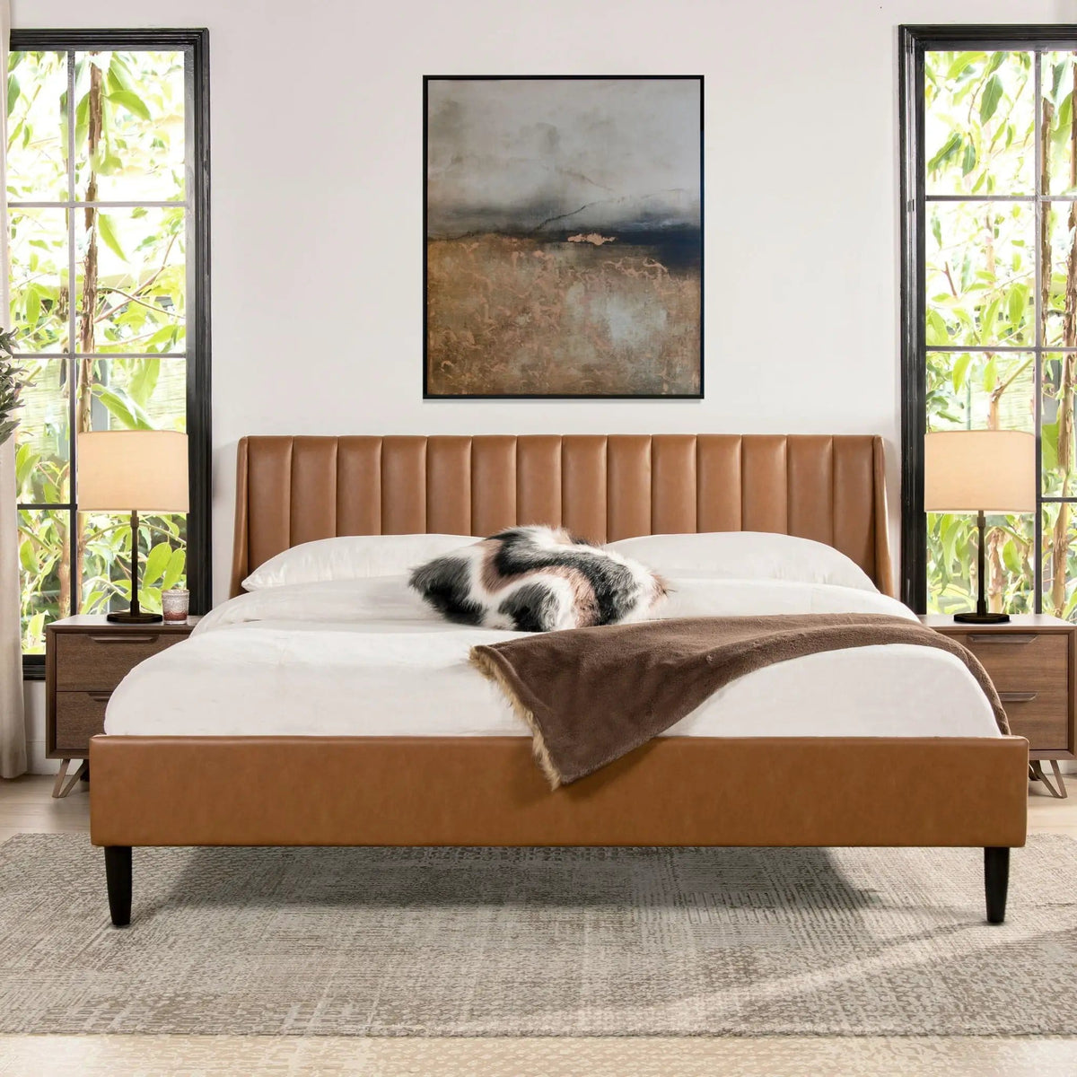 Aspen Vertical Tufted Modern Headboard Platform Bed Set | 8 Pieces | Fabric & Plywood | Bedroom