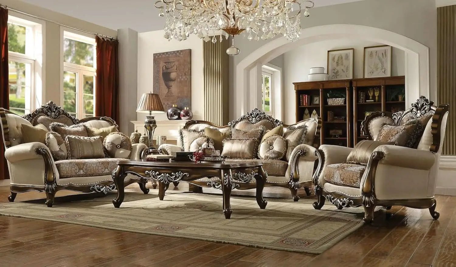 4 Piece Traditional Living Room Set With 91In Sofa Loveseat Chair Coffee Table from PriceLows™