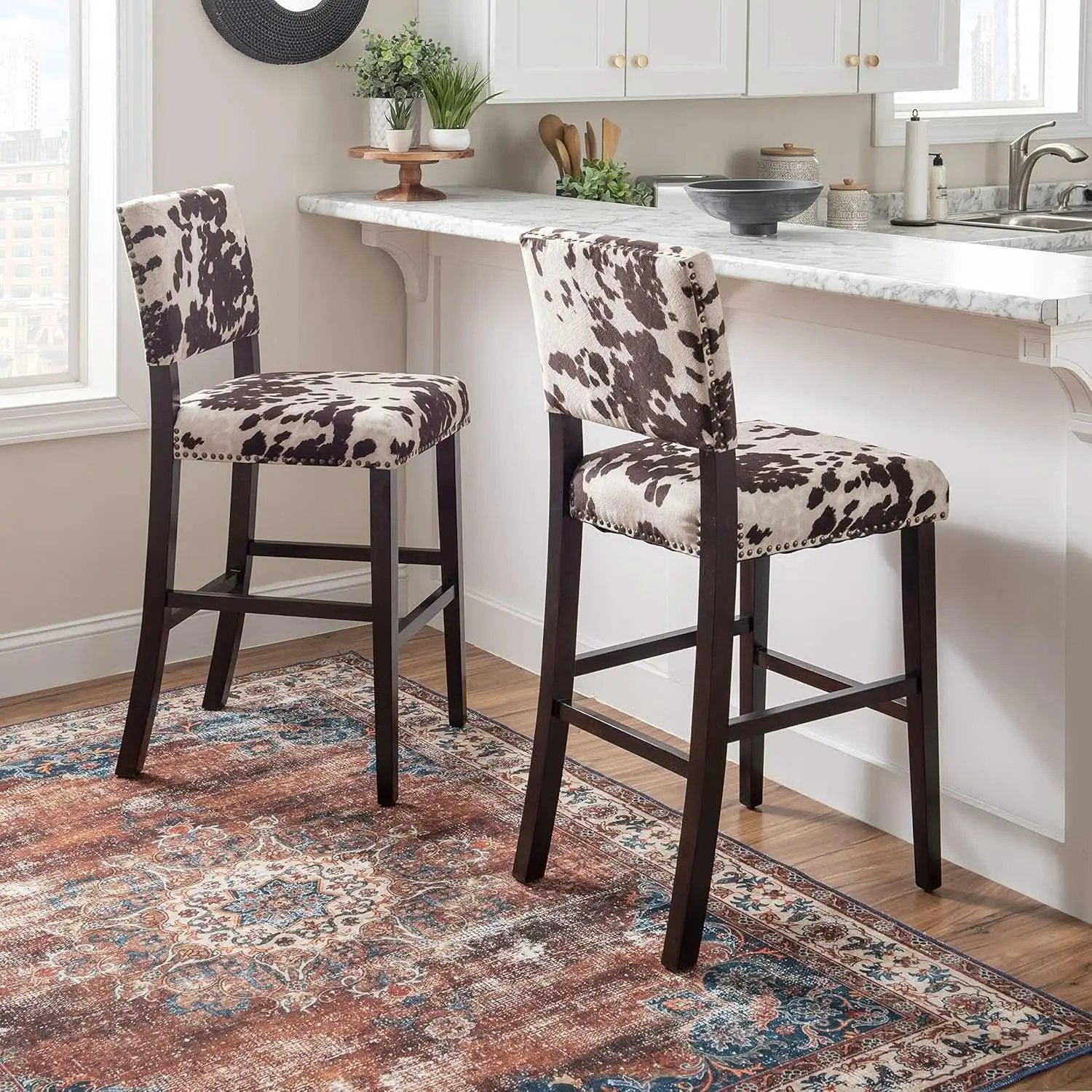 Stylish Cowhide Print Bar Stool with Comfortable Padded Seat from PriceLows™
