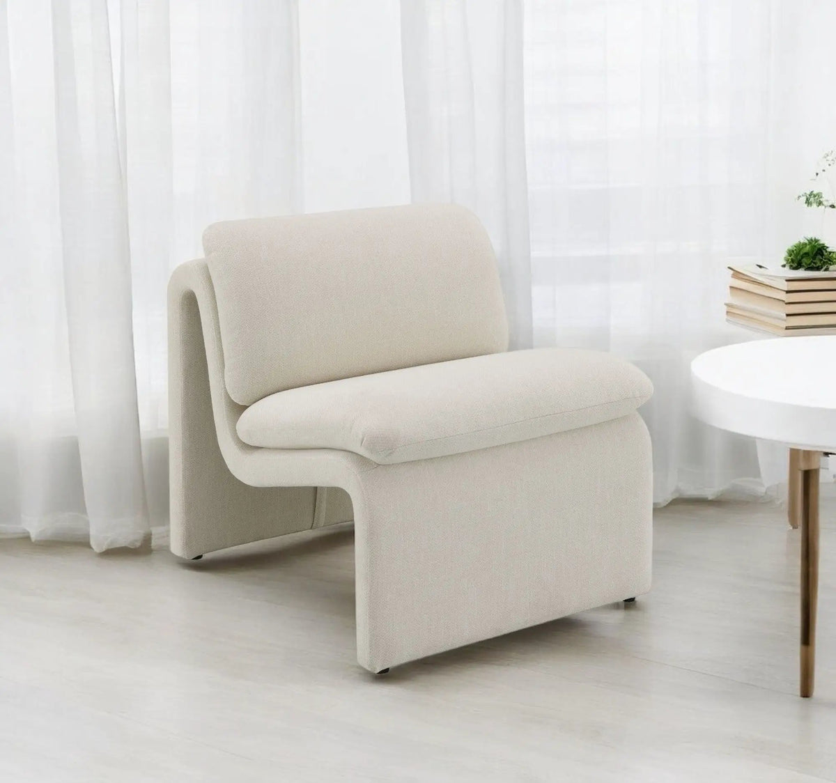 Jaeda Curved Accent Chair | Premium Fabric | Full Foam Cushions | Wooden Inner Frame