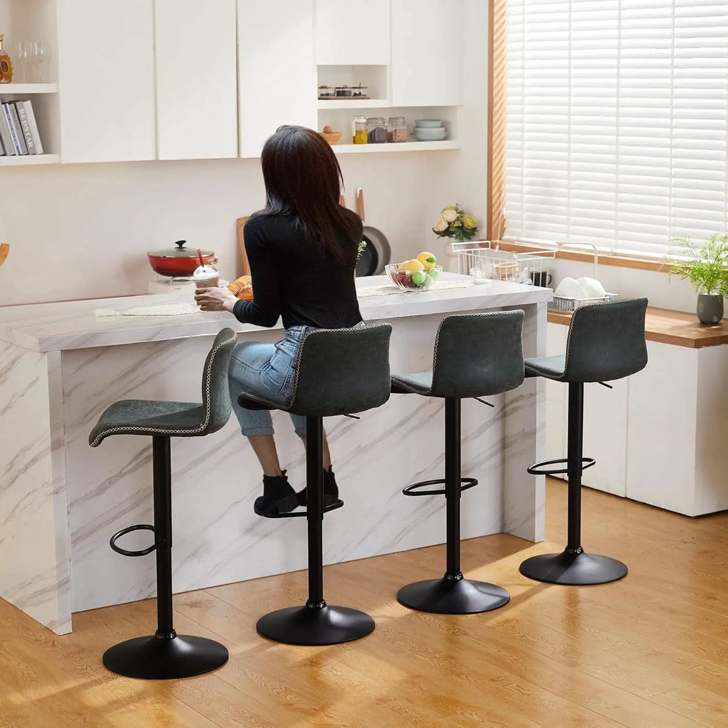 Teal Bar Stools Set Of 3 Adjustable Height 24 To 32 Inches from PriceLows™