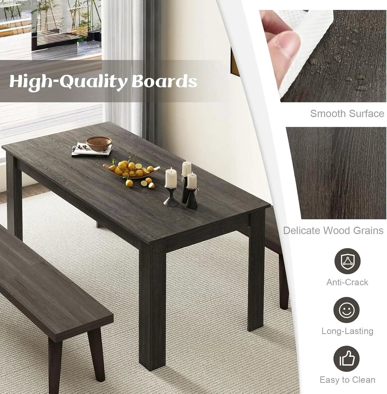 Grey 63 Inch Dining Table Farmhouse Kitchen Center Table from PriceLows™