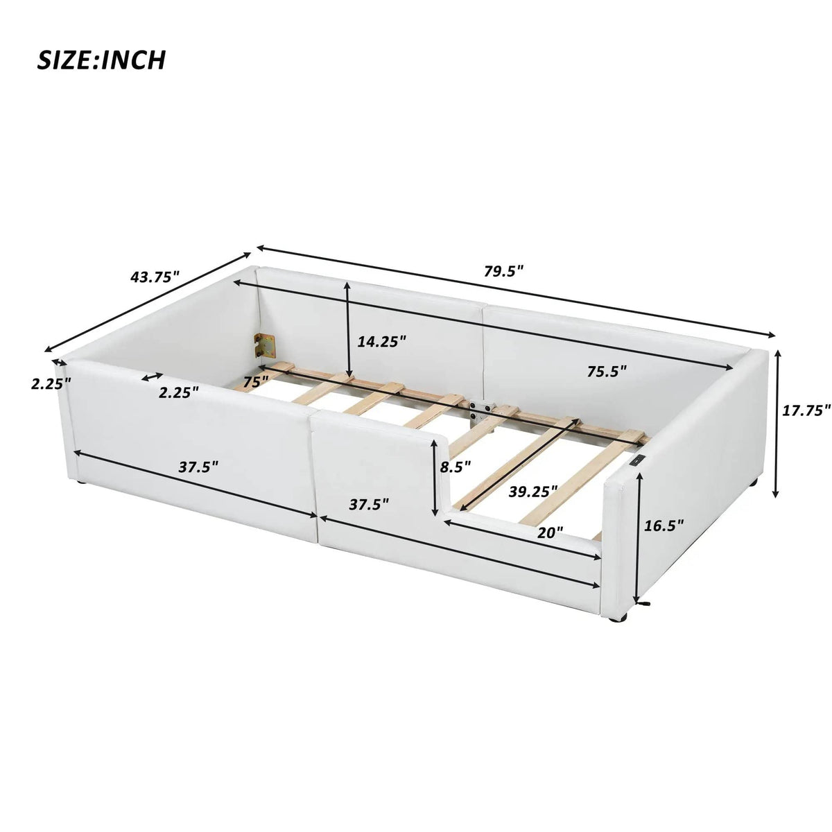 Platform Bed With Guardrail And Charging Station | 2 Pieces | Pine Wood | Bedroom