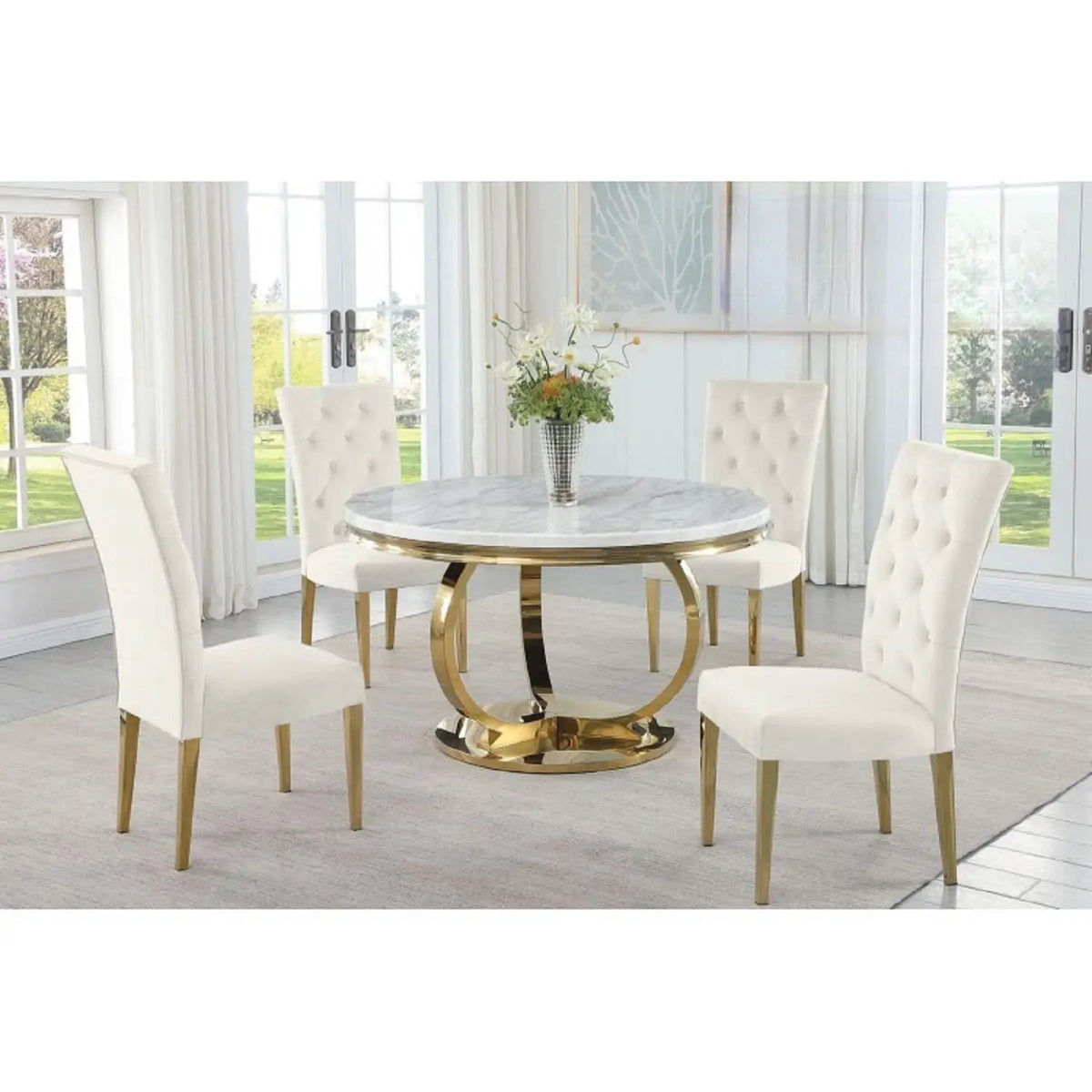 Upholstered Dining Chairs | Tufted Back | Stainless Steel Base | Set Of 2