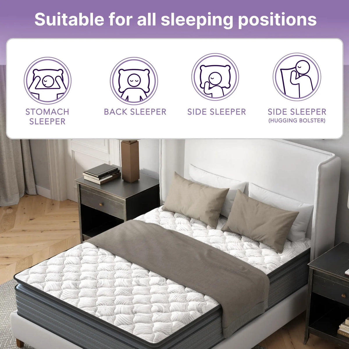 Isabella Hybrid Pillow Top Mattress | 14 Inch Height | Orthopedic Support | Adjustable Base Compatible