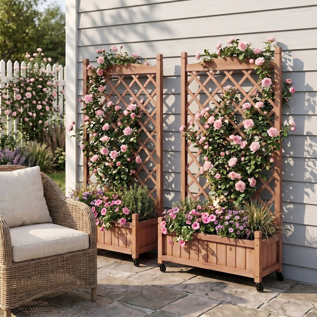 Raised Garden Bed With Trellis 2 Pack, Outdoor Planter Box & Plant Stand With | 25 x 11 x 42.3 in | Solid Wood | Brown