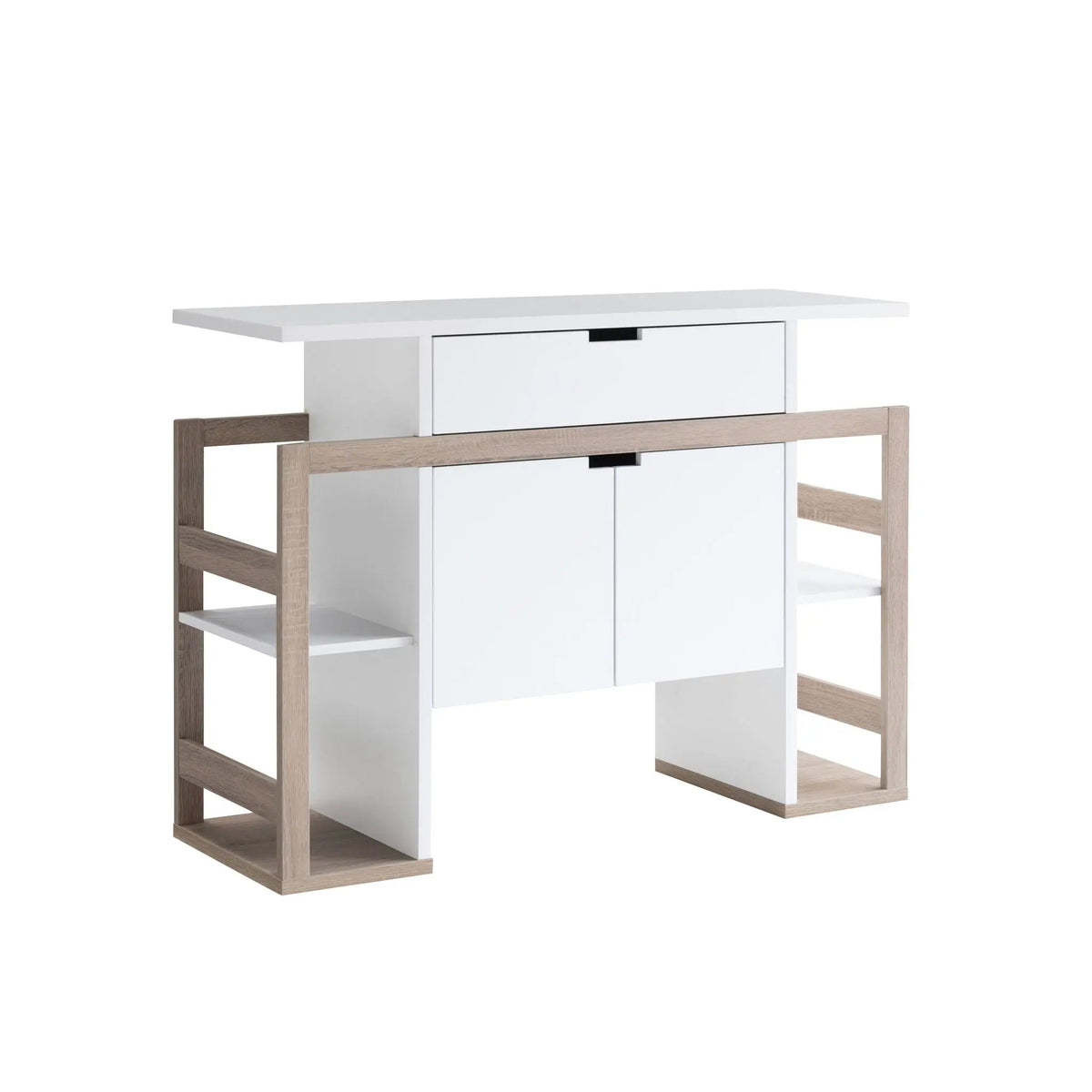 Kitchen Buffet Cabinet | 4 Open Shelves | Two Door Cabinets | White And Dark Taupe