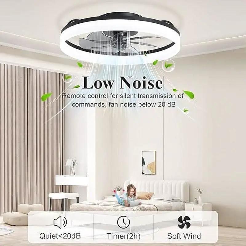 20 Inch Ceiling Fan With Remote DC Motor Black Finish Low Profile Energy Efficient With Dimmable LED Light from PriceLows™
