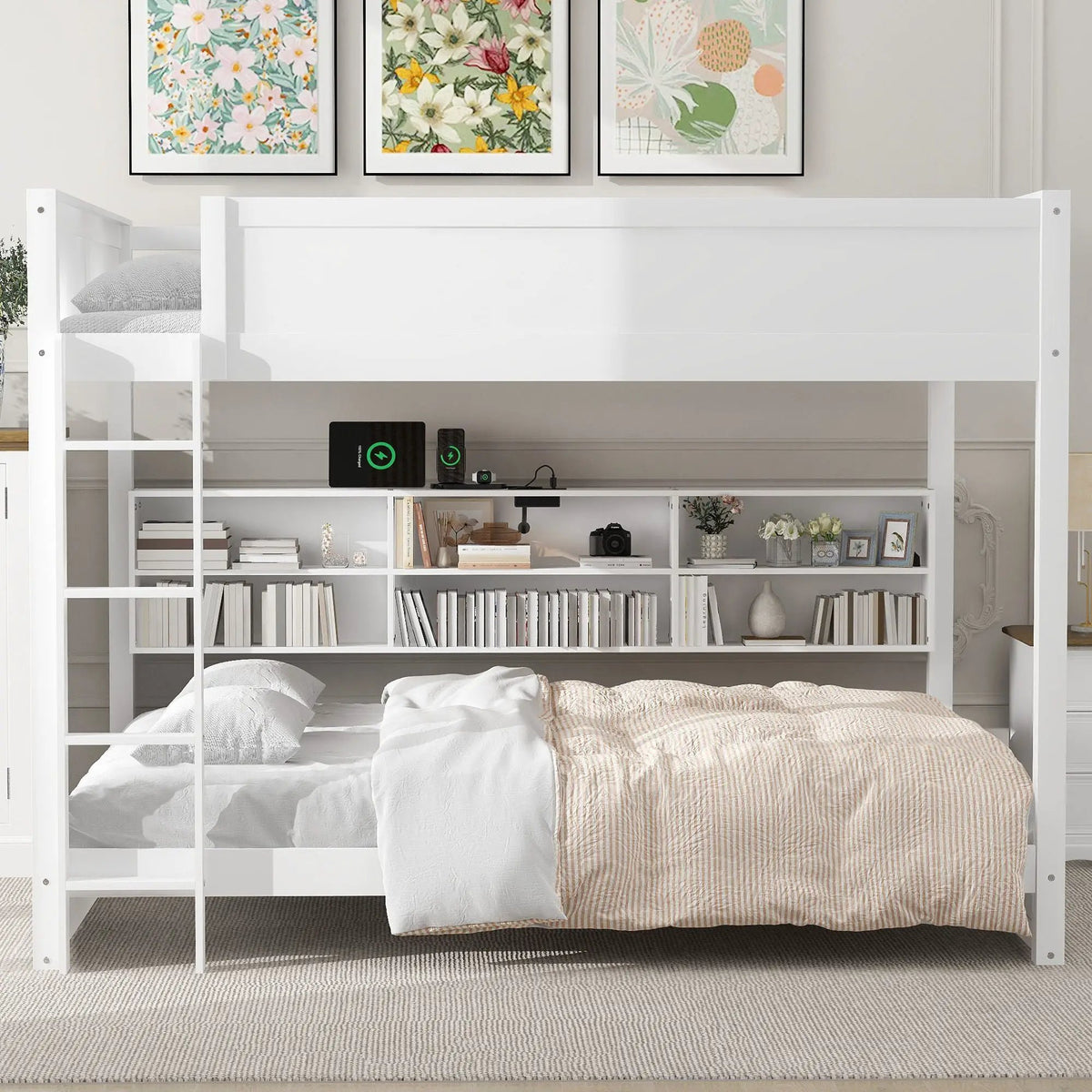 Bunk Bed | Solid Pine Wood | Six Side Cabinets | Dual Usb Ports