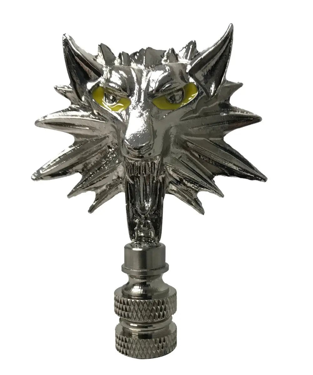 Wolf Head Lamp Finial | Brushed Nickel | Standard Thread | 2.75 Inch Height