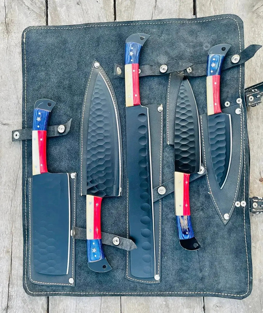 Knife Sets for Kitchen – 13" Forged Stainless Steel Chef Knife with Bone & Pakkawood Handle + Leather Sheath from PriceLows™