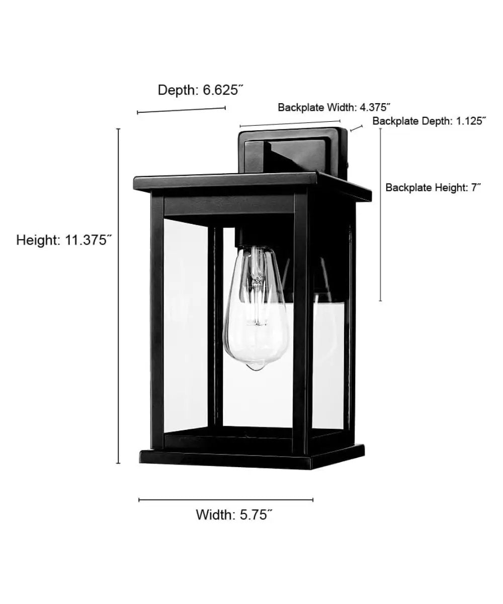 Outdoor Wall Light | 11 Inch Matte Black | Dusk To Dawn Glass Shade
