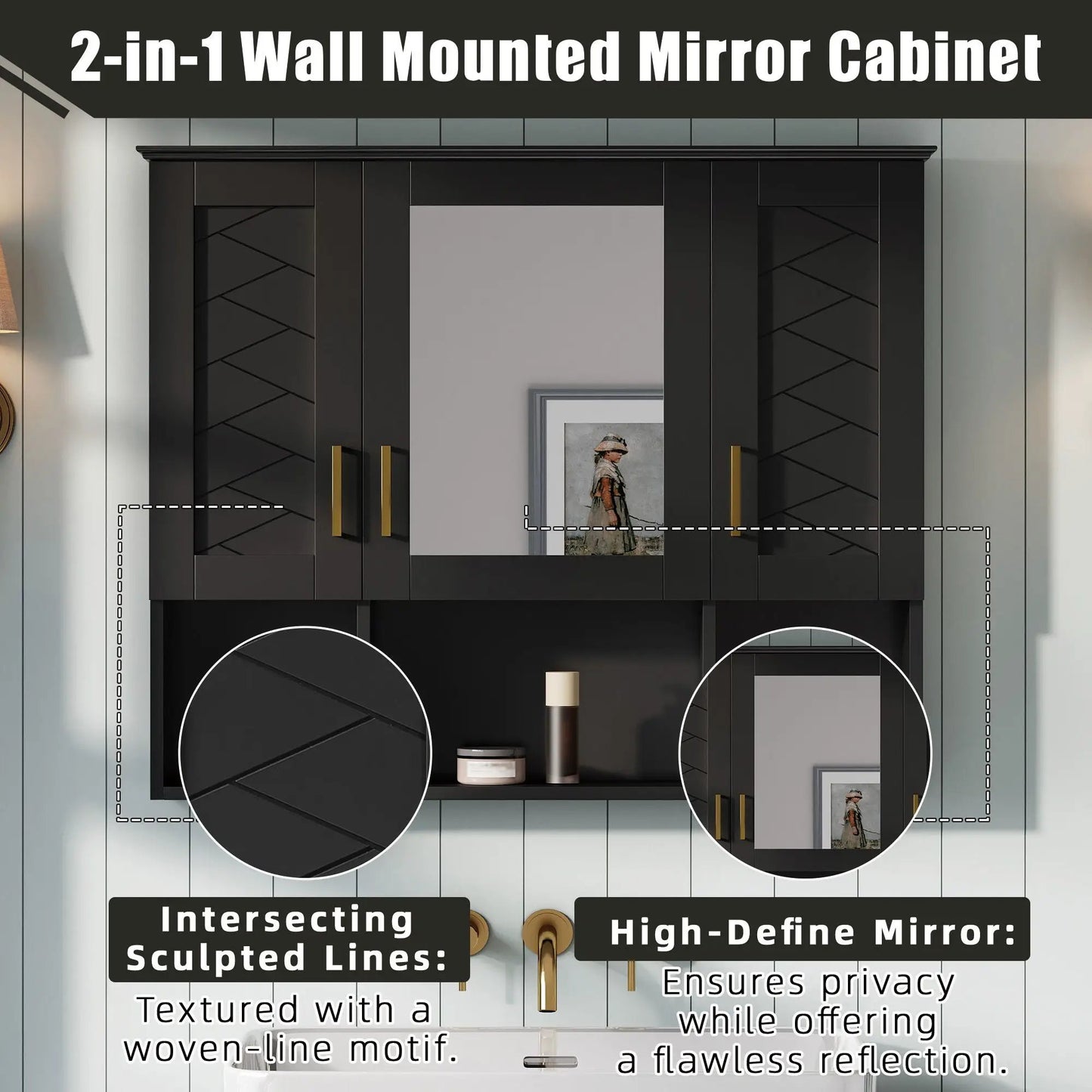 Modern Wall Mounted Medicine Cabinet With Adjustable Shelves, Soft Close Doors, High Define Mirror from PriceLows™