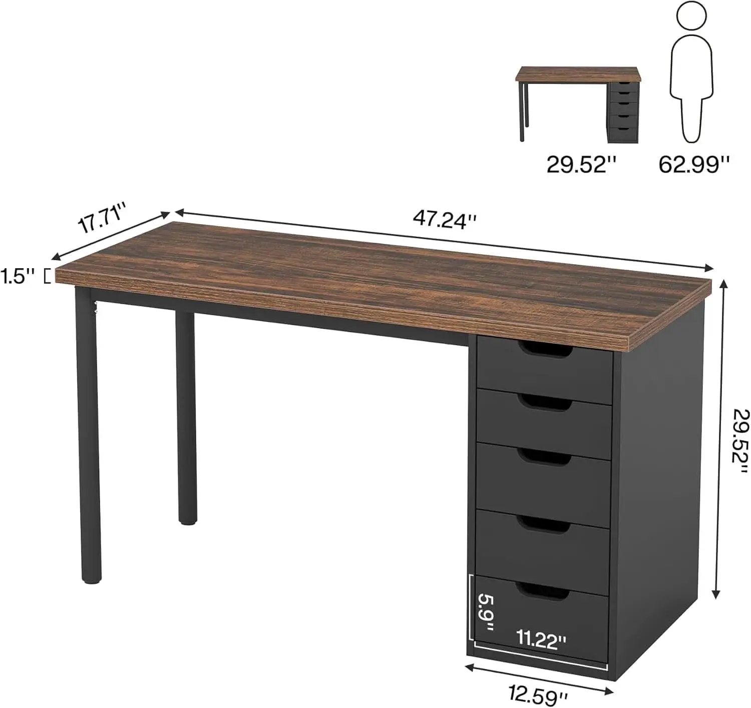 Industrial Rustic Brown Forty Seven Inch Computer Desk Storage from PriceLows™