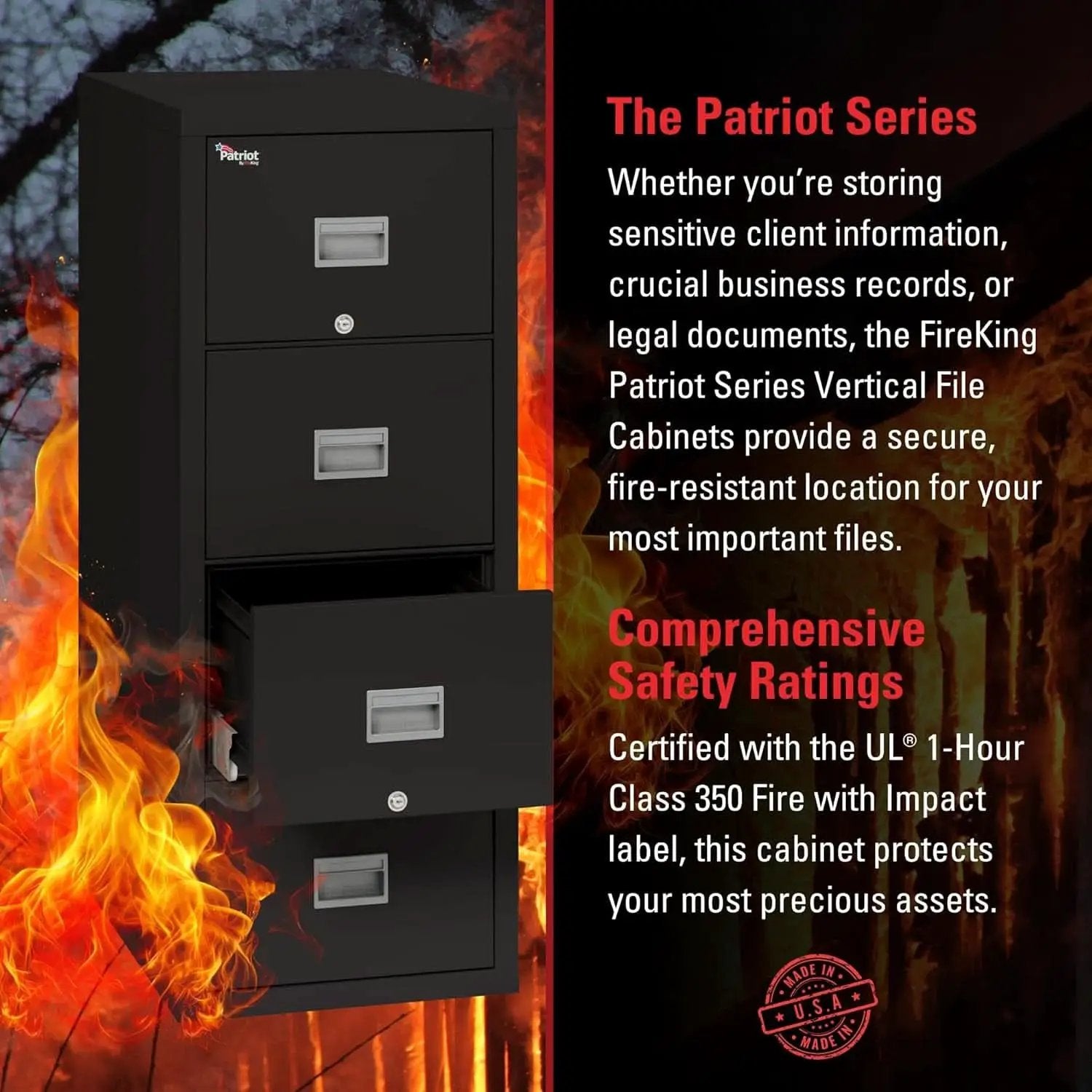 Patriot Vertical 4 Drawer Fire Rated File Cabinet USA Made from PriceLows™