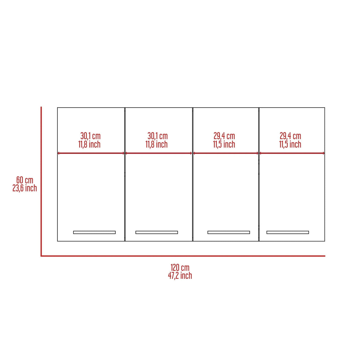 White Wall Cabinet | Four Doors | Two Interior Shelves | Plate And Glass Organizer