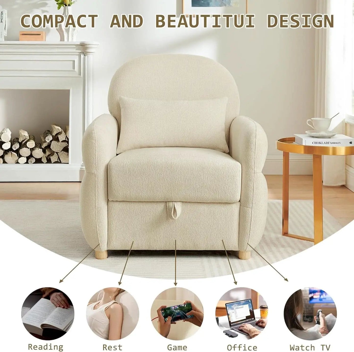 Beige Contemporary Accent Chair With Generous Storage from PriceLows™