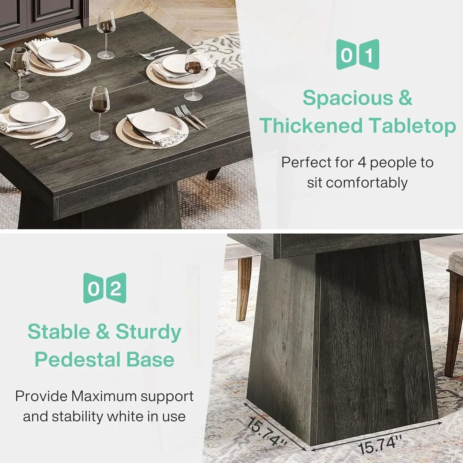Gray Square Dining Table 31.5 Inch Waterproof Top Seats 4 from PriceLows™
