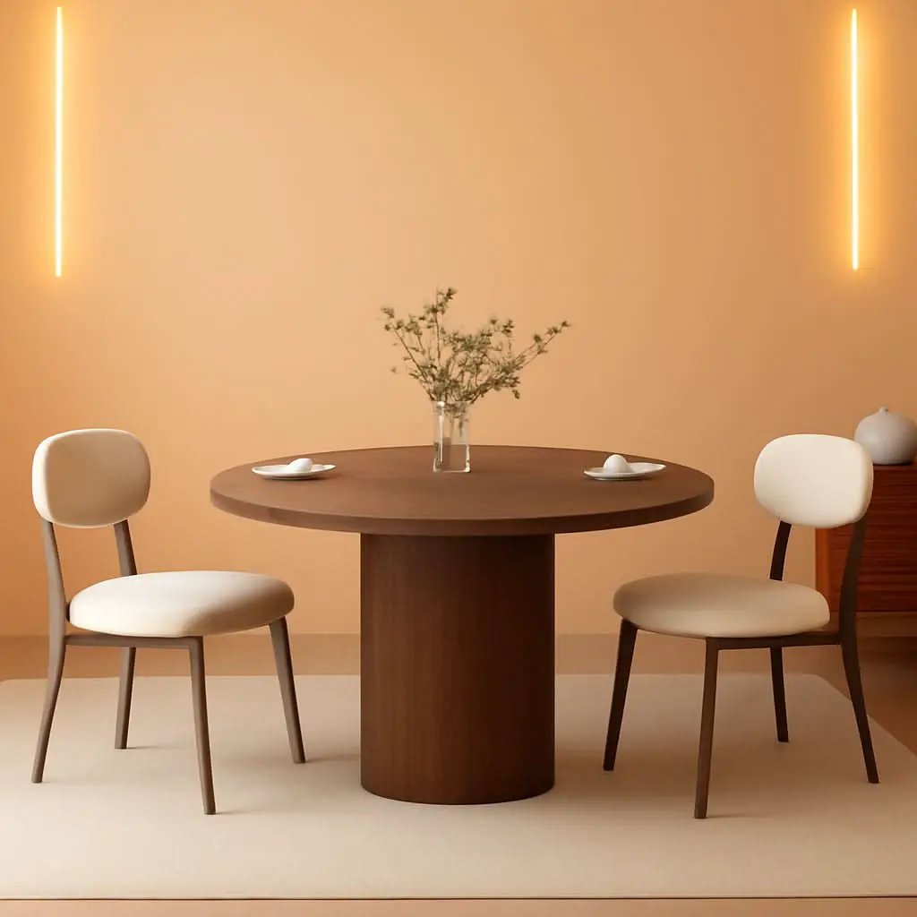 47 Inch Walnut Round Dining Table Farmhouse Kitchen from PriceLows™