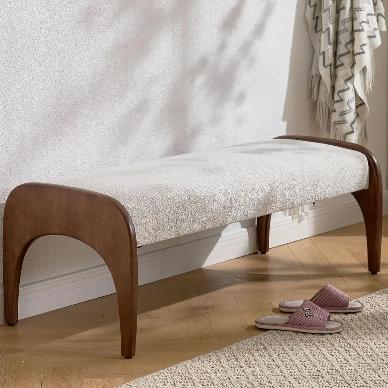51-Inch Wide Ottoman Bench Beige Sherpa Upholstery from PriceLows™