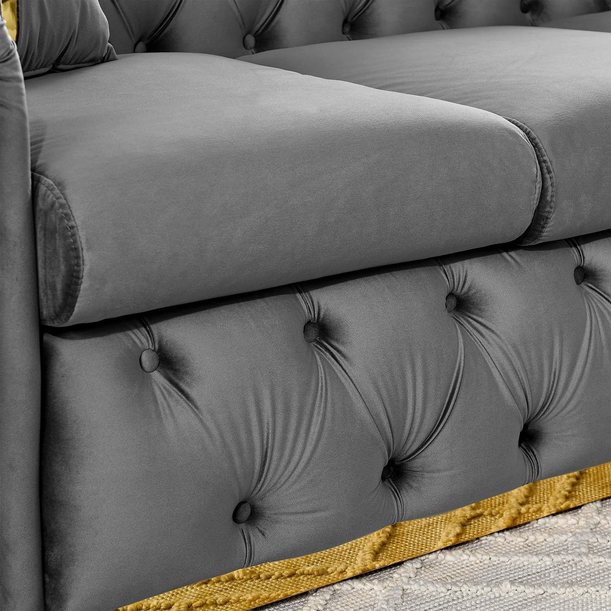 Button Tufted Chesterfield Sofa | 3 Seater | 2 Decorative Pillows | 90.6 Inch Length