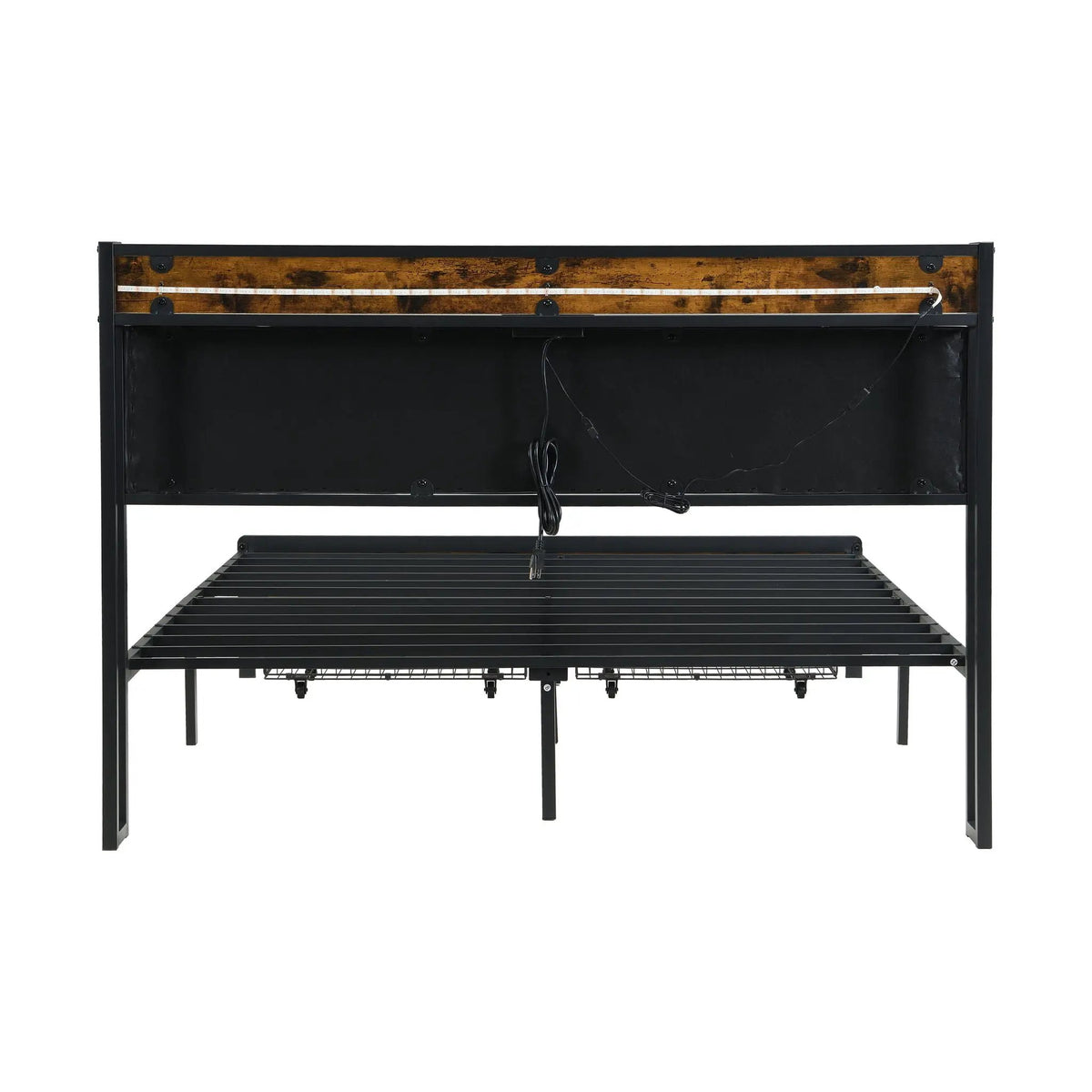 Modern Storage Bed Frame | LED Lights With Remote | Upholstered Headboard | USB Charging Station