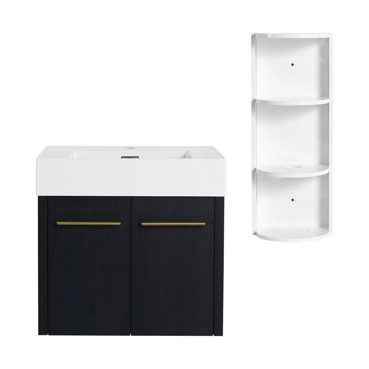 Modern Wall Mounted Bathroom Vanity With Resin Sink And Storage Rack | 2 Pieces | Stainless Steel & Plywood | Bathroom