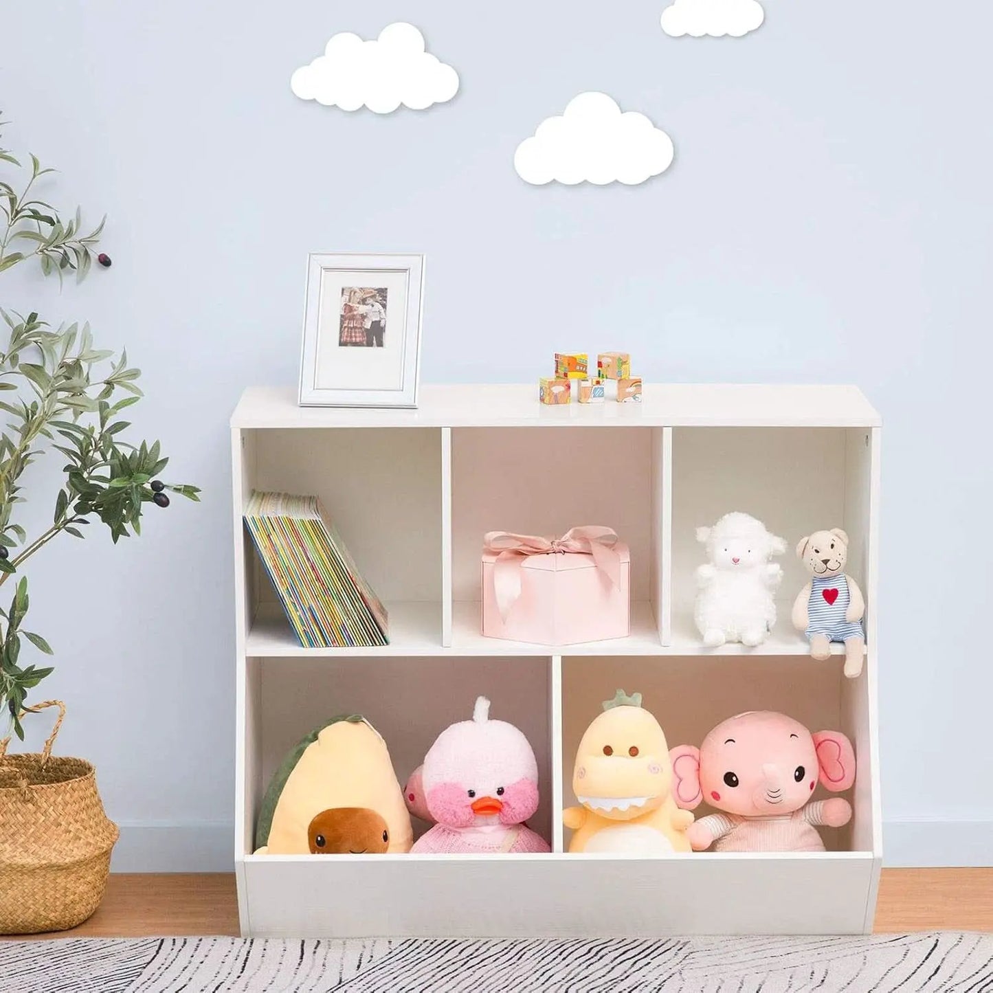 White 35.4 Inch Kids Bookshelf With Open Compartments from PriceLows™