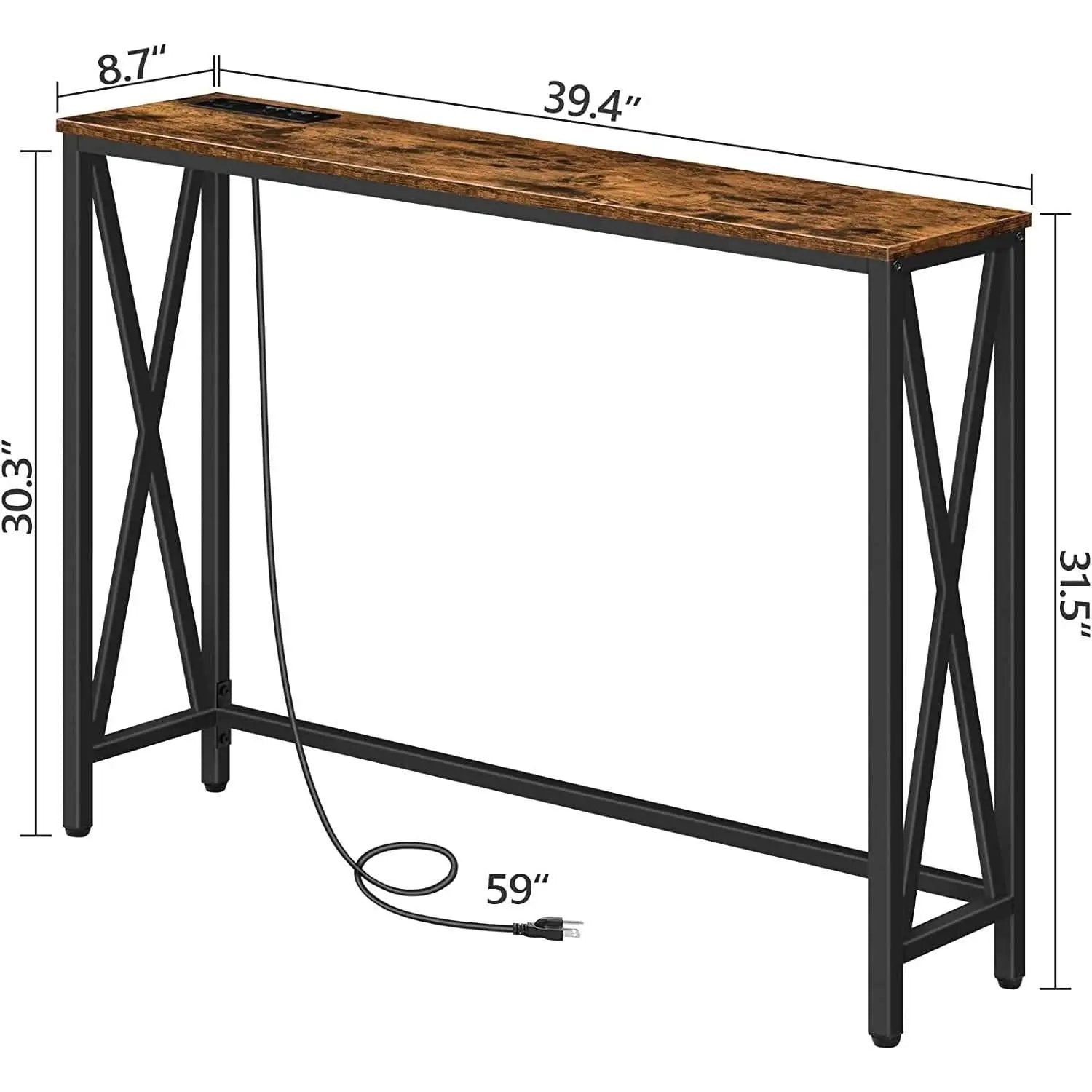 Rustic Brown Sofa Table With Power Outlet And USB Ports from PriceLows™