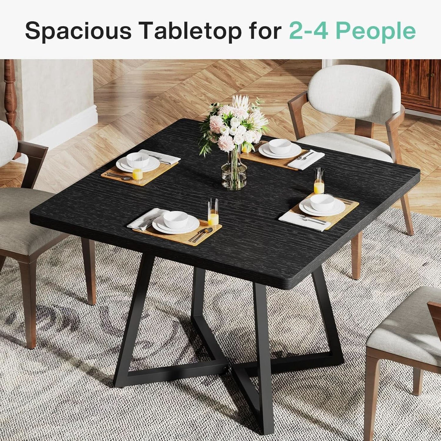 Square 31.5 Inch Industrial Dining Table Black Wood Panels from PriceLows™