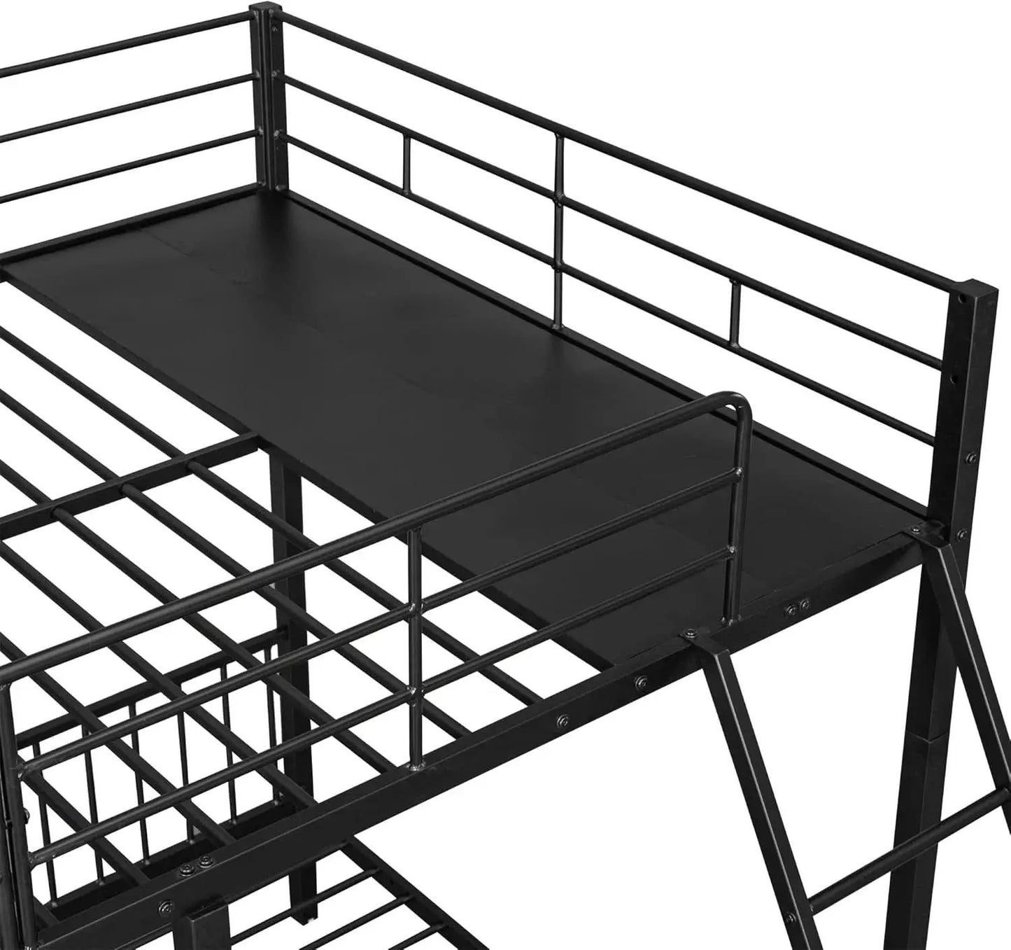 Black Metal Triple Bunk Bed With Drawers Full Over Twin Bunk Beds from PriceLows™