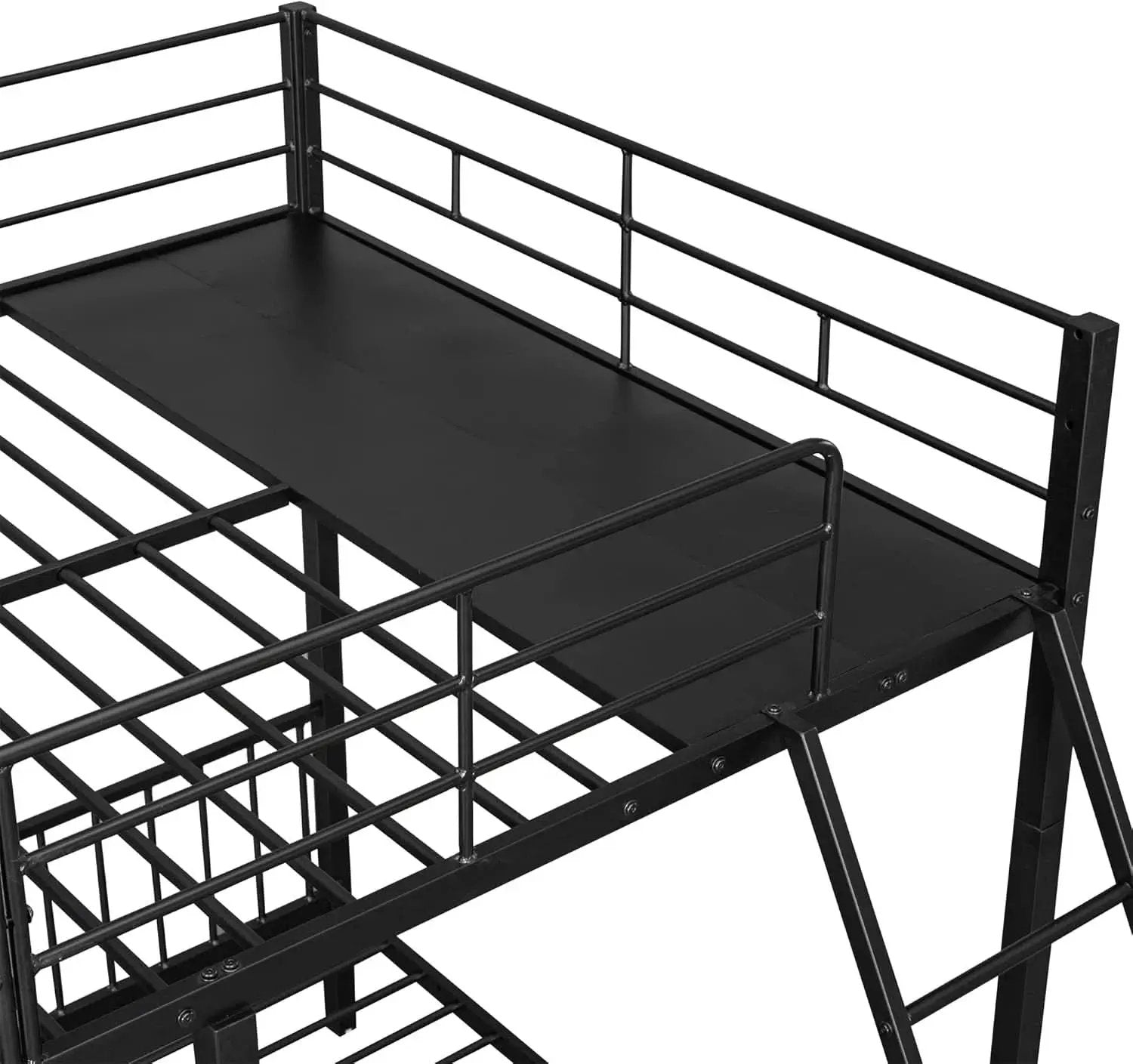 Black Metal Triple Bunk Bed With Drawers Full Over Twin Bunk Beds from PriceLows™