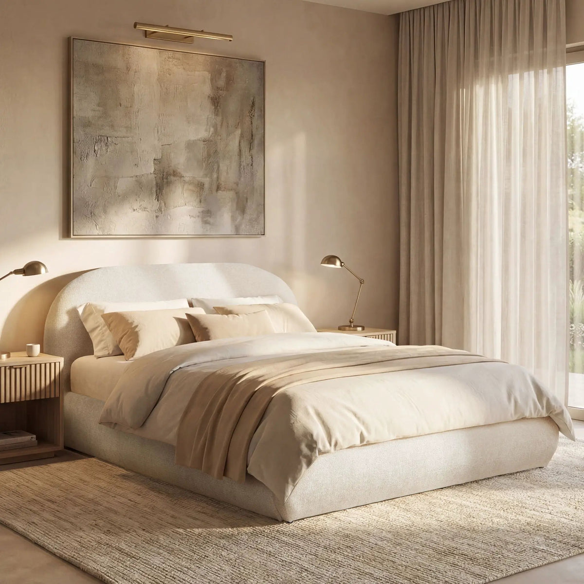 Archie Upholstered Platform Bed | Puffy Arch Headboard | Grounded Design | No Box Spring Needed