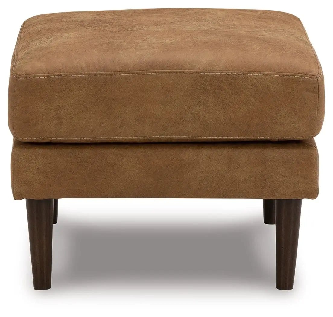 Telora Ottoman | 30 x 24 x 19 in | Faux Leather & Polyester | Caramel