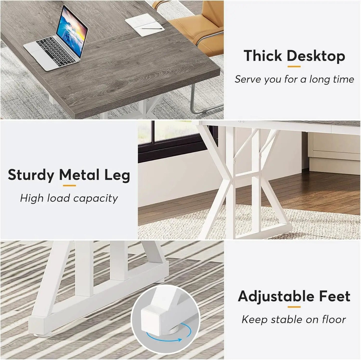 70.8 Inch Grey White Executive Desk Large Home Office from PriceLows™