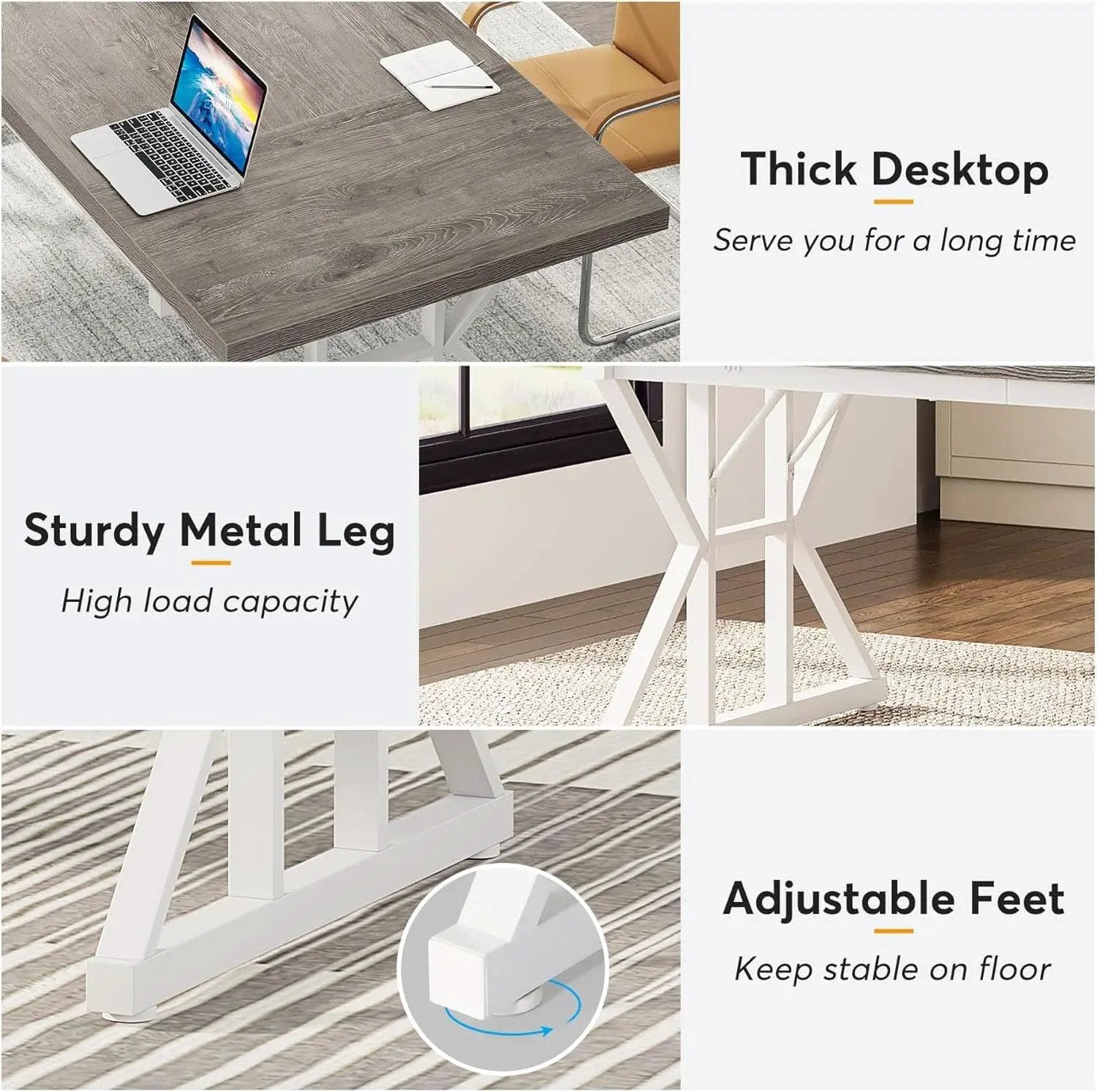 70.8 Inch Grey White Executive Desk Large Home Office from PriceLows™