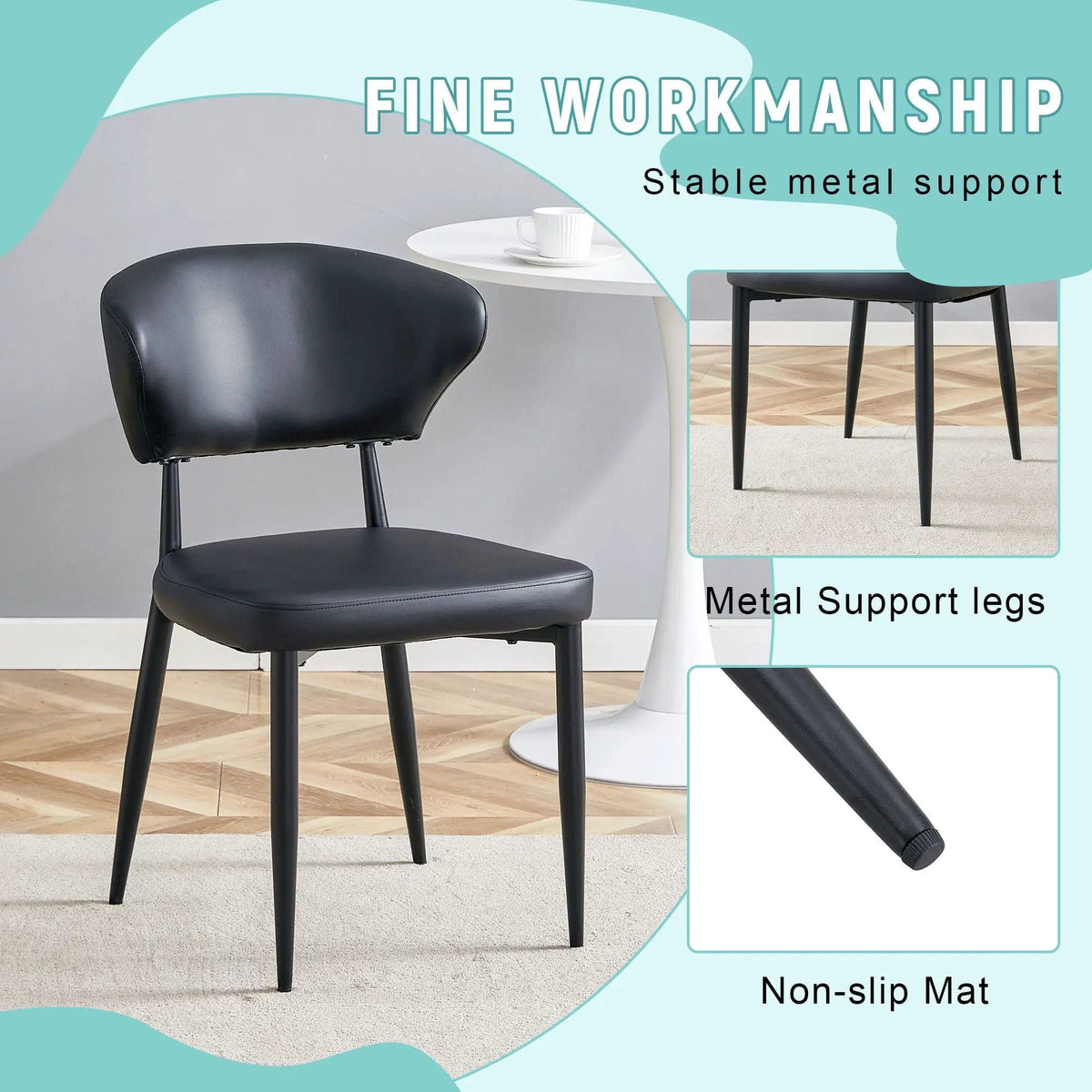Minimalist Ergonomic Dining Chair With Curved Backres (Set of 4) | 2 Pieces | Metal | Dining Room
