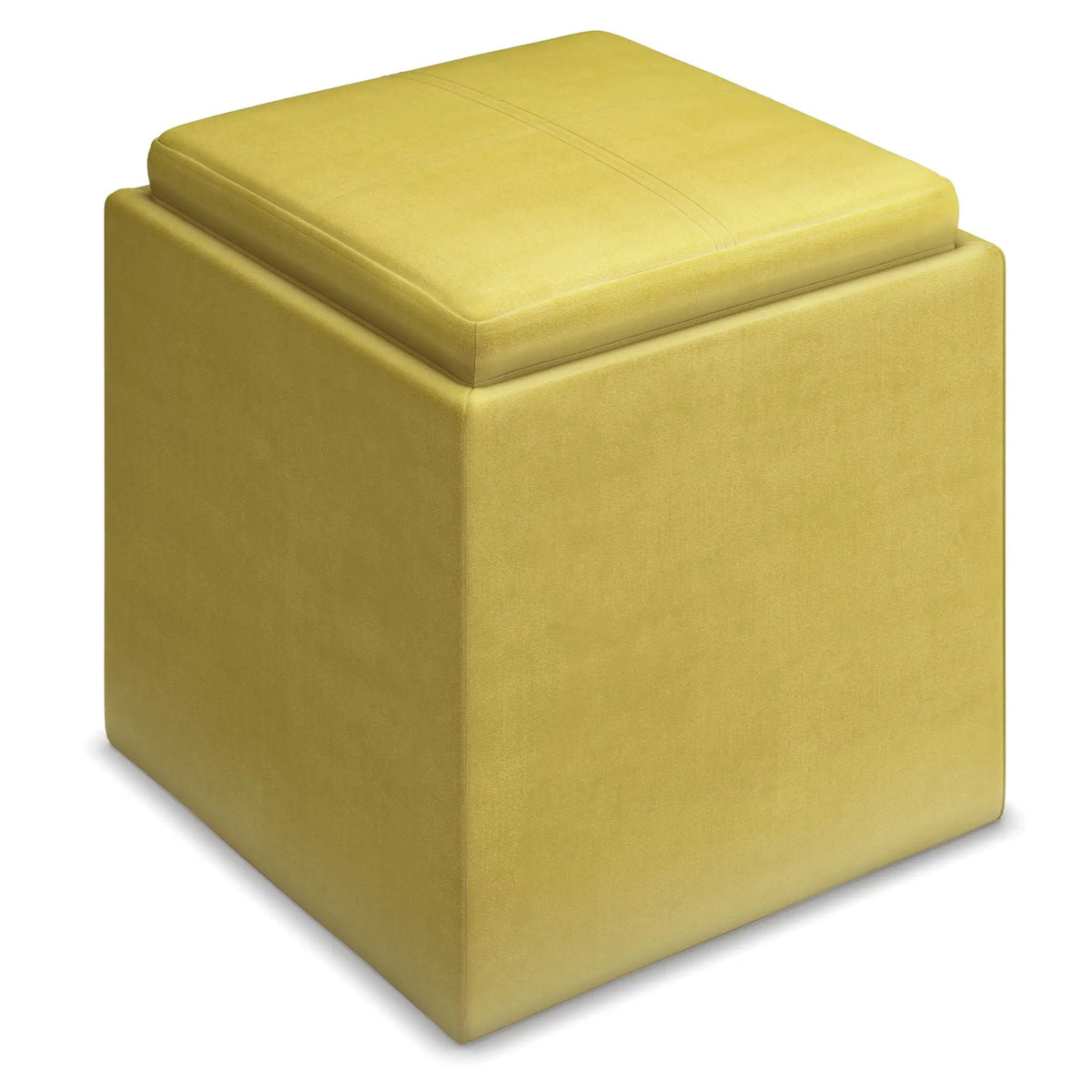Rockwood Upholstered Cube Ottoman | Flip Over Serving Tray | Large Interior Storage | 16.9 Inch Cube