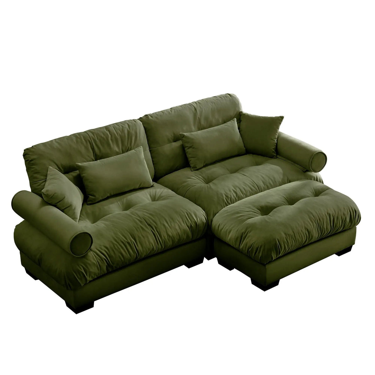Modular Sectional Sofa | Deep Comfort Cushions | Vintage Fabric Ottoman