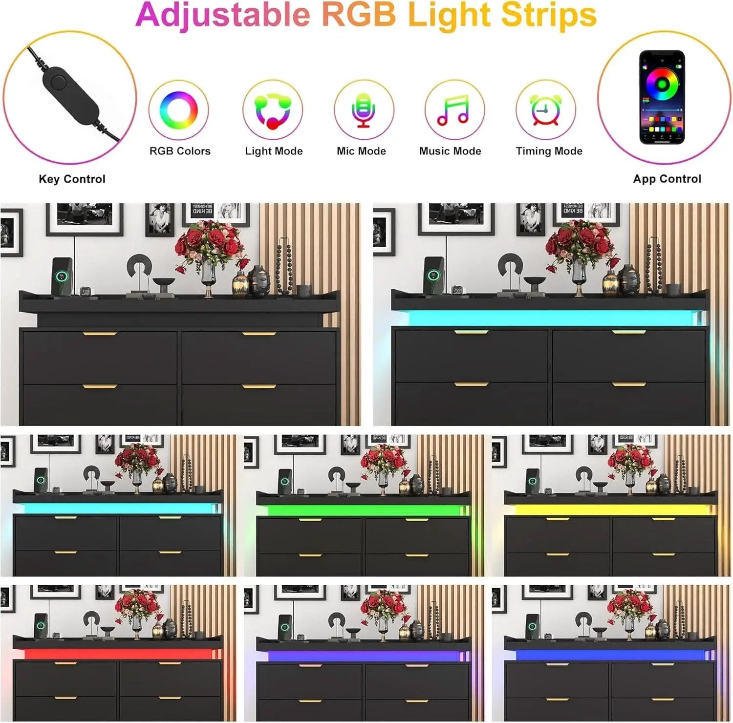 Six Drawer Dresser With LED Illumination Enhancement from PriceLows™