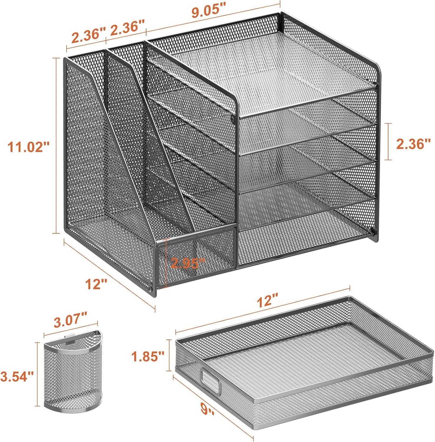 Grey 5 Tier Mesh Desk Organizer With Drawer And File Trays from PriceLows™