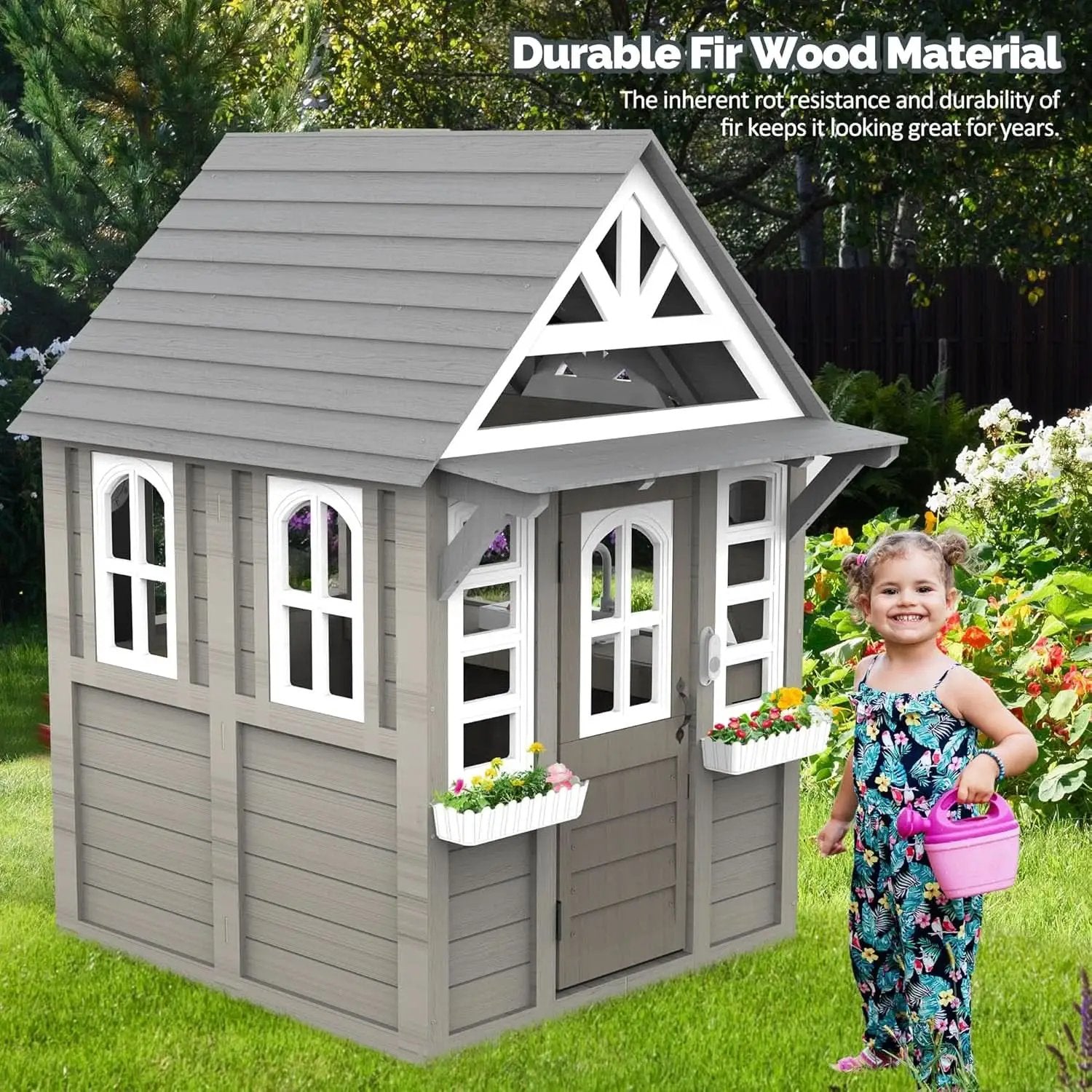 Gray Weatherproof Outdoor Wooden Playhouse With Sink from PriceLows™