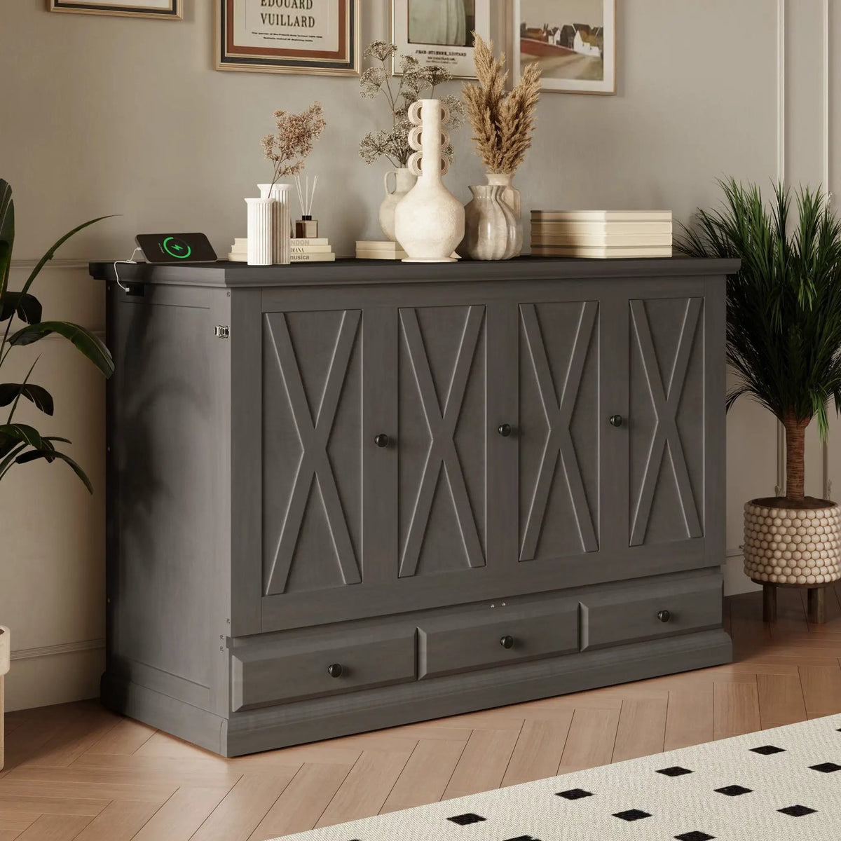 Solid Pine Murphy Bed | USB Charging Station | Storage Drawer