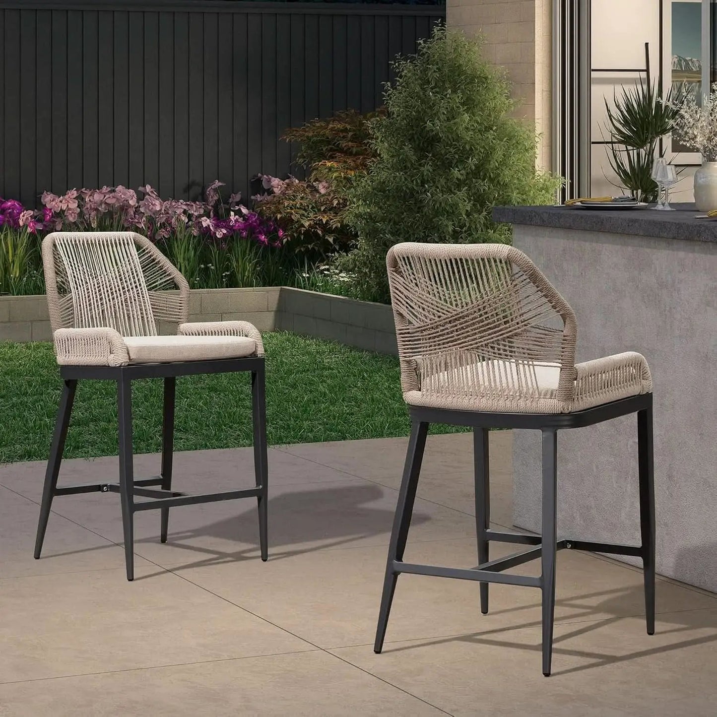Counter Height Rattan Bar Stools Set Of 4 With Back from PriceLows™