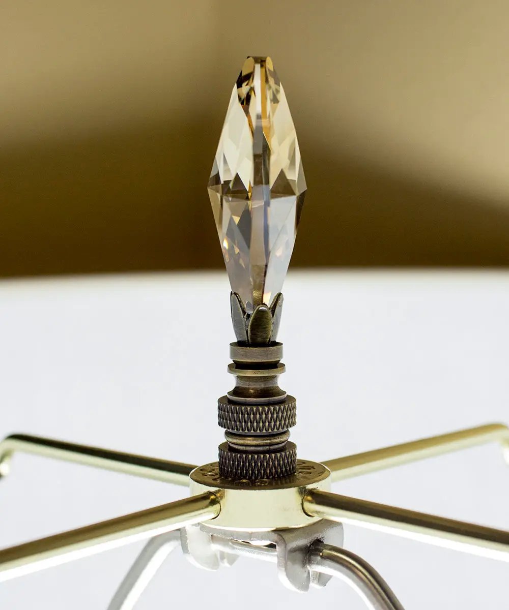 Lamp Finial | Antique Brass | Champagne Crystal | 2.85 Inch Height