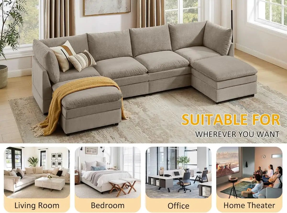 127 Inch Taupe Contemporary Modular Sectional Sofa from PriceLows™