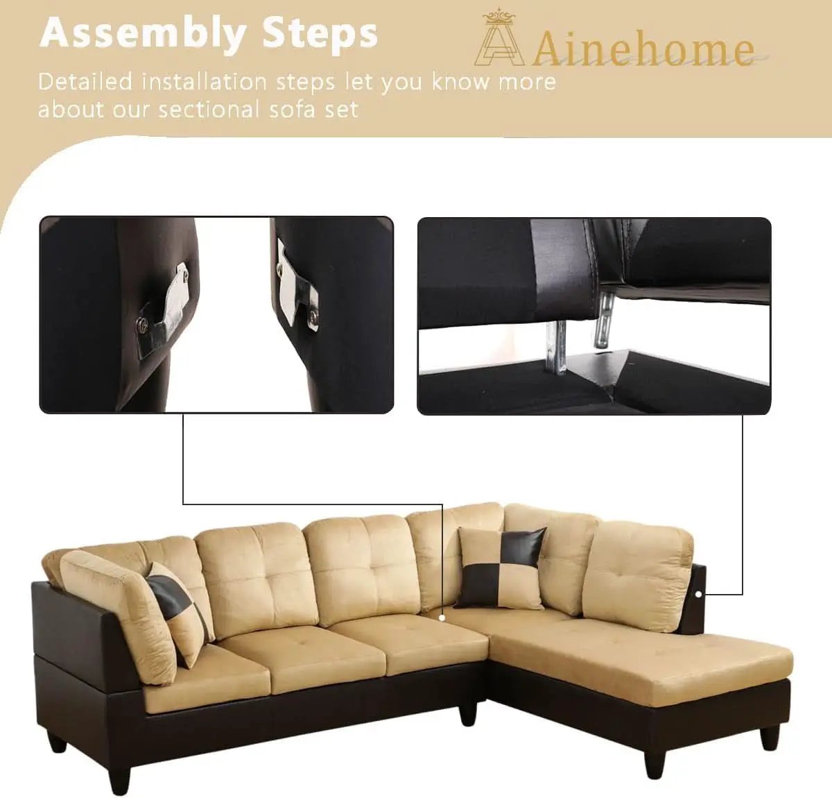 2 Piece L Shaped Sectional Sofa Set Beige Microfiber Right Hand Facing Ideal For Living Room from PriceLows™