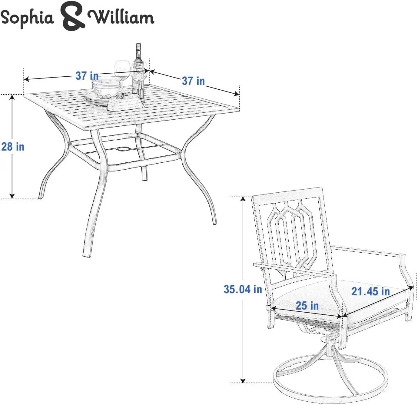 Patio Dining Set 5 Pieces With 37 Inch Table And Cushioned Swivel Chairs from PriceLows™