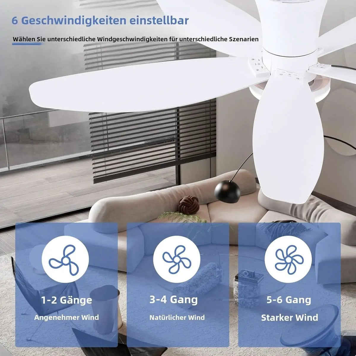36 Inch White Ceiling Fan With Dimmable LED Remote App Control Energy Efficient from PriceLows™