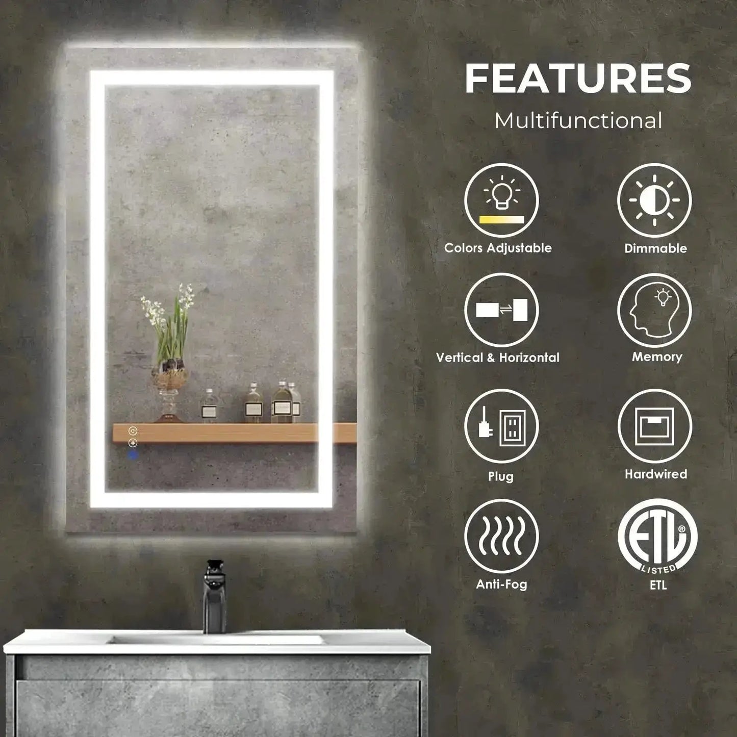 HAUSVITA 36x24" Center Glow LED Bathroom Vanity Mirror from PriceLows™